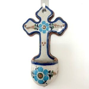 Holy Water Cross Font Mexican Pottery